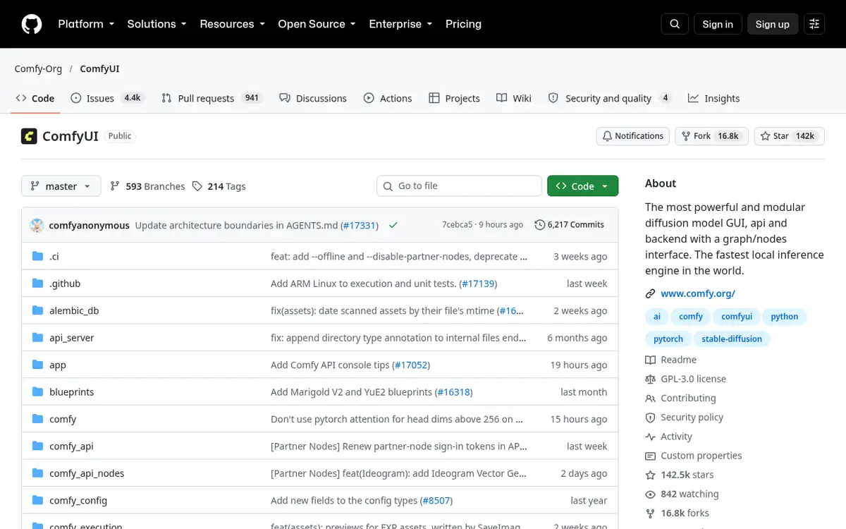 Dépôt GitHub de ComfyUI et son README