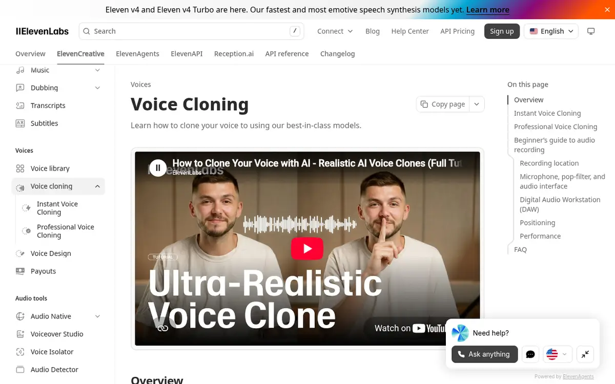 Documentation d’ElevenLabs sur le clonage vocal