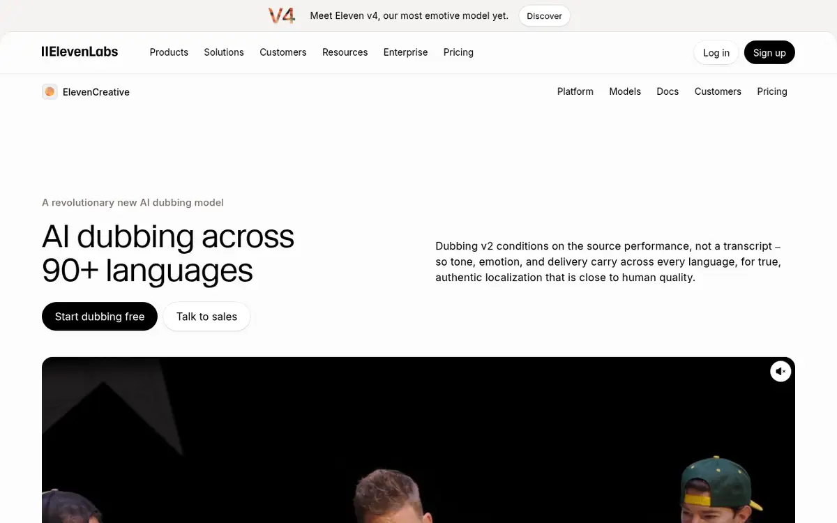 Page de doublage d’ElevenLabs